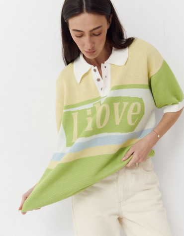 Жовта жіноча футболка поло з трикотажу 418 Jacquard mood 