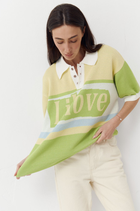 Желтая женская футболка поло из трикотажа 418 Jacquard mood