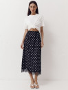 Чорна спідниця в горох з атлас-сатину Skirt Grace 412 декорована гіпюром