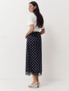 Чорна спідниця в горох з атлас-сатину Skirt Grace 412 декорована гіпюром