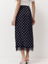 Чорна спідниця в горох з атлас-сатину Skirt Grace 412 декорована гіпюром
