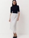 Біла спідниця в горох з атлас-сатину декорована гіпюром Skirt Grace 412 