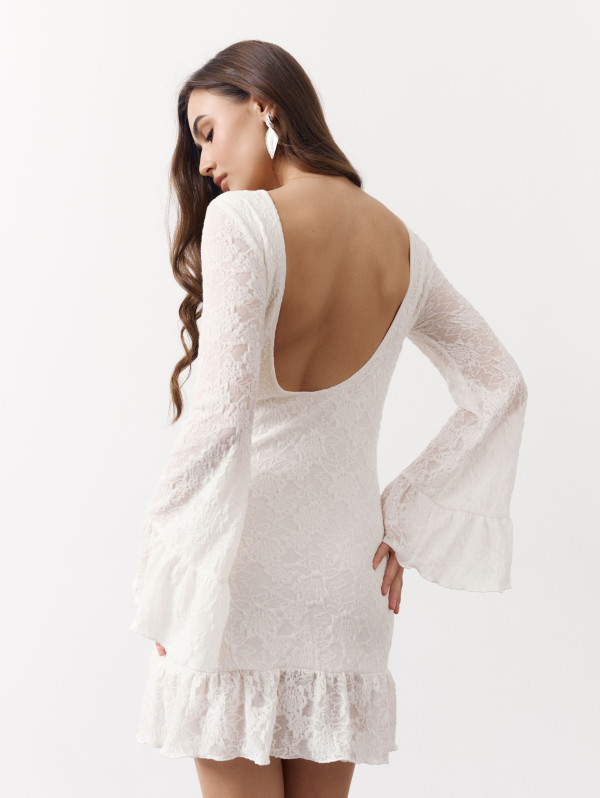 Белое гипюровое платье с открытой спиной Midnight Muse Dress 440