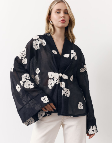 Жіноча блуза стилі кімоно з тенселу Hanami Air Shirt 423 в чорному кольорі