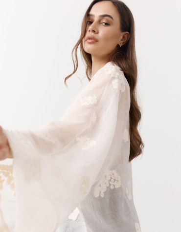 Жіноча блуза стилі кімоно з тенселу Hanami Air Shirt 423 в молочному кольорі кольорі