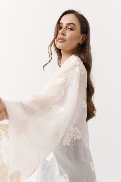 Жіноча блуза стилі кімоно з тенселу Hanami Air Shirt 423 в молочному кольорі кольорі