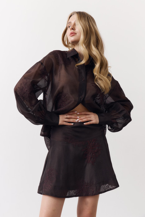 Жіноча коротка спідниця Tencel Bloom Mini 415 в шоколадному кольорі