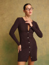 Трикотажное платье шоколадного цвета на пуговицах "Cozy Muse Dress"