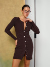Трикотажное платье шоколадного цвета на пуговицах "Cozy Muse Dress"