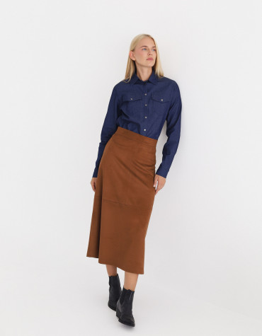 Коричнева довга спідниця Milla Skirt з штучної замші