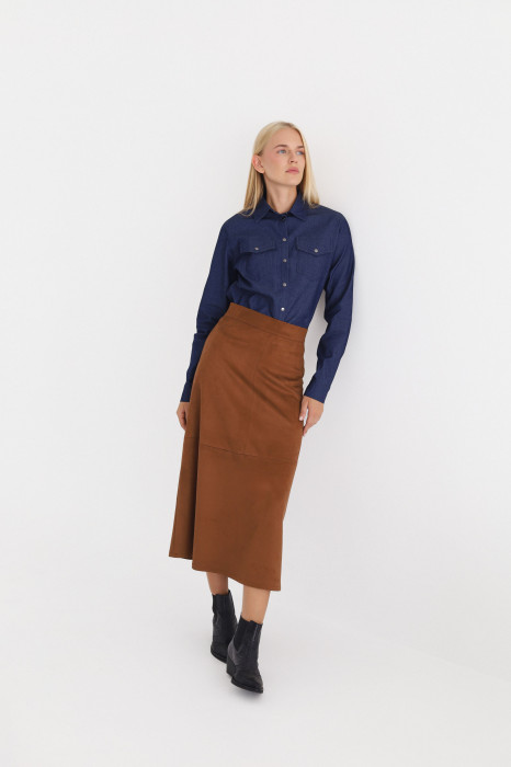 Коричнева довга спідниця Milla Skirt з штучної замші
