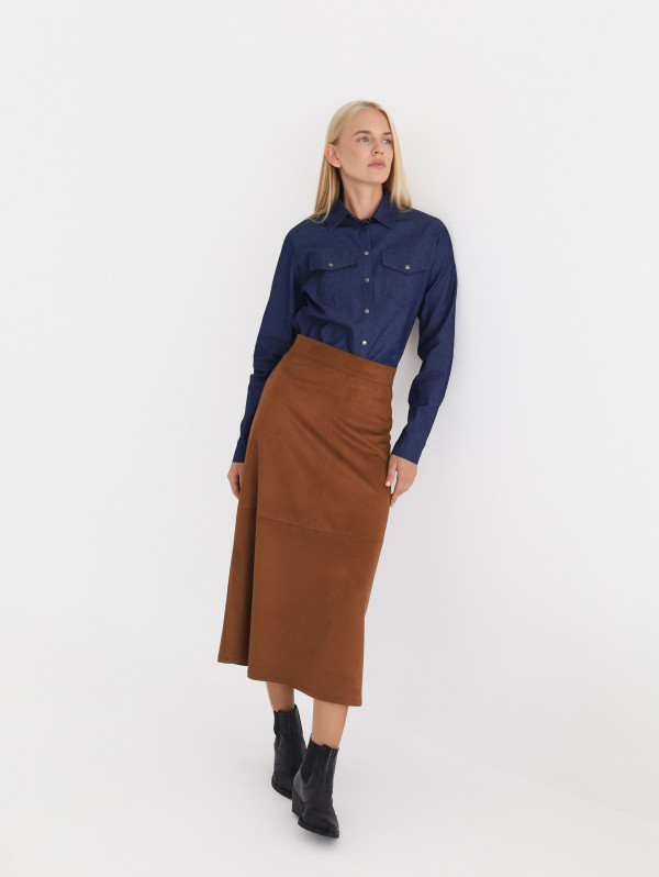 Коричневая длинная юбка Milla Skirt из искусственной замши