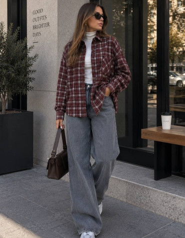 Бордовая рубашка oversize с шерстью 361/2