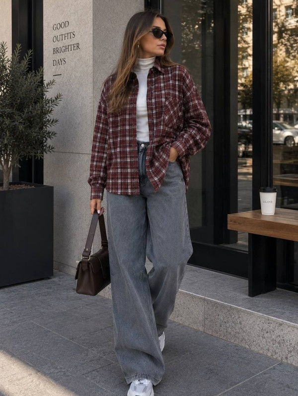 Бордовая рубашка oversize с шерстью 361/2
