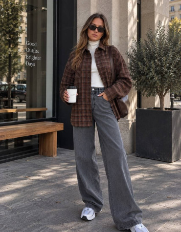 Коричневая рубашка oversize с шерстью 361/2