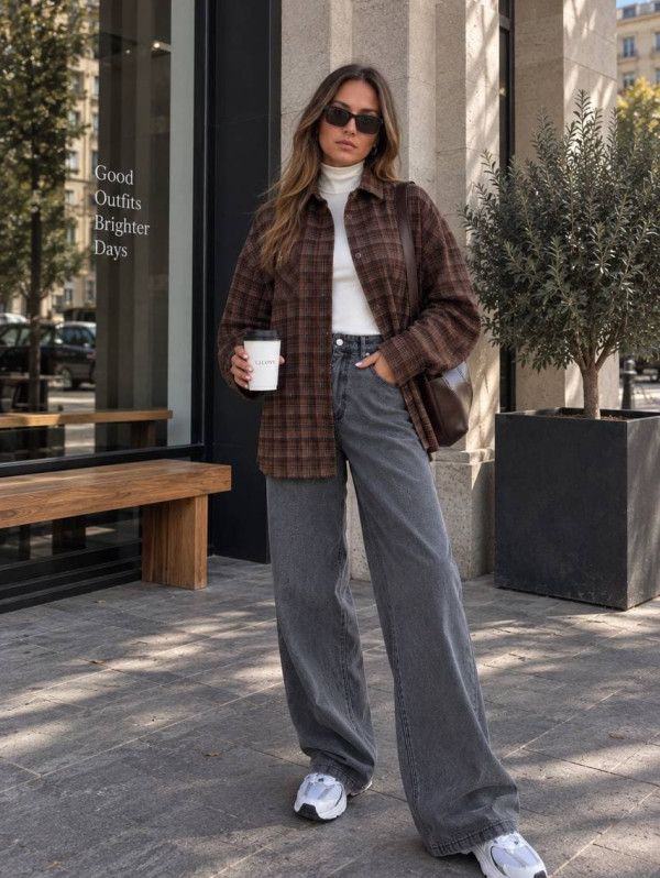 Коричневая рубашка oversize с шерстью 361/2