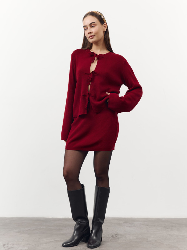 Вязаный костюм с юбкой  469 Ruby Bow Knit Set — Burgundy
