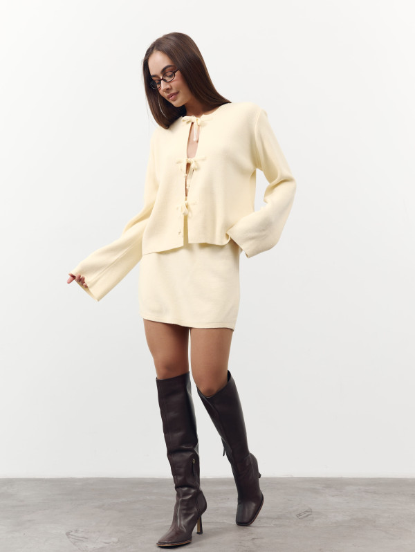 Вязаный костюм с юбкой 469 "Ruby Bow Knit Set - Milk"