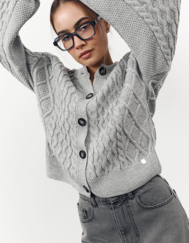 В’язаний кардиган 480 Кozy Cable Cardigan — Grey