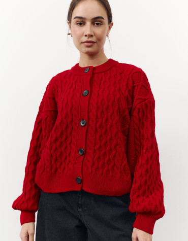 В’язаний кардиган 480 "Cozy Cable Cardigan — Red"