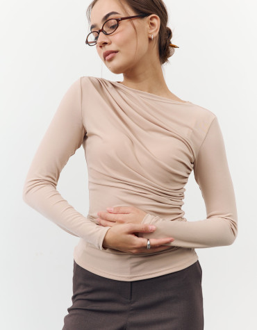Лонгслив из стрейчевого трикотажа 384 "Drape Line Longsleeve - Beige"