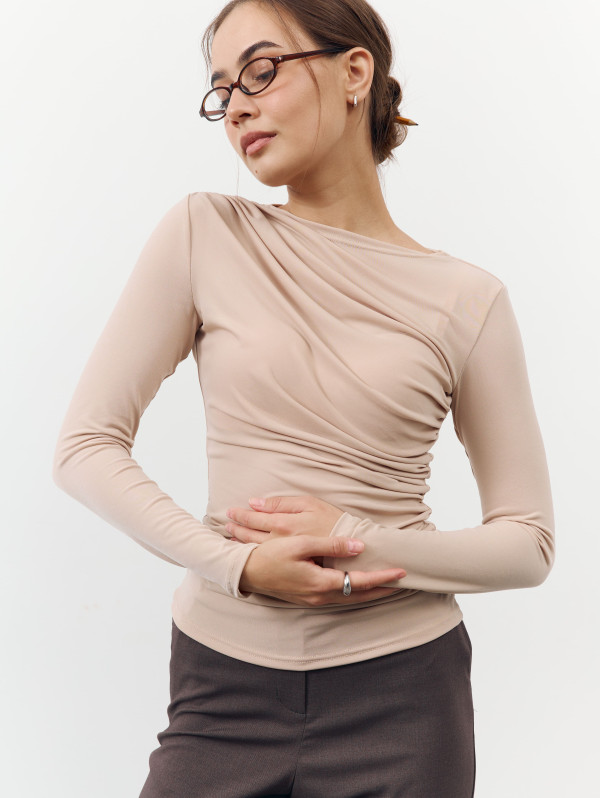 Лонгслив из стрейчевого трикотажа 384 "Drape Line Longsleeve - Beige"