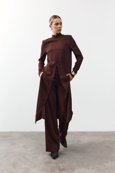 Жіночий костюм з брюками і тунікою Noir Line Suit 464 в шоколадному кольорі