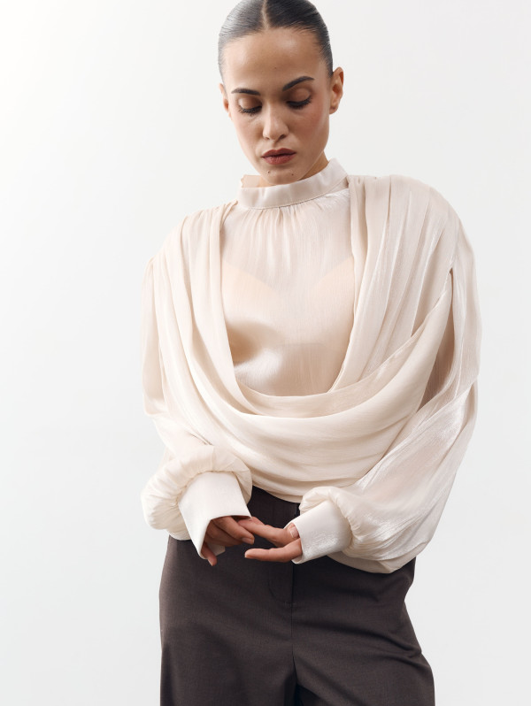Блуза 458 Tencel Drape из тенсела в цвете айвори