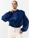 Блуза 458 Tencel Drape из тенсела в синем цвете Блуза 458 Tencel Drape из тенсела в синем цвете