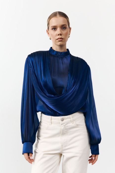 Блуза 458 Tencel Drape з тенселу у синьому кольорі