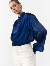 Блуза 458 Tencel Drape из тенсела в синем цвете Блуза 458 Tencel Drape из тенсела в синем цвете