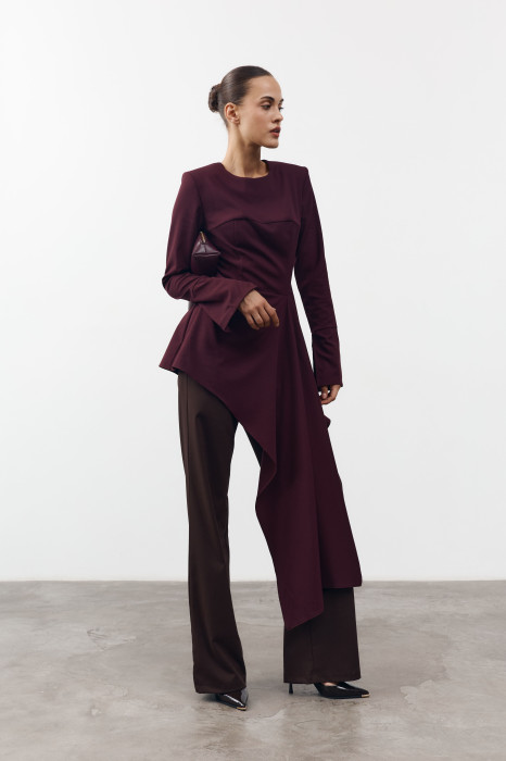 Бордова кофта Asymmetry 453 із костюмної тканини.