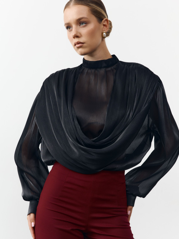 Черная блуза 458 Tencel Drape из тенсела Черная блуза 458 Tencel Drape из тенсела